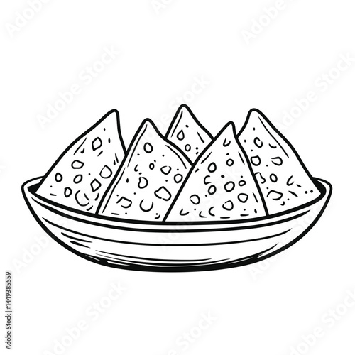 Cheesy nachos stacked in a bowl on a plain background  