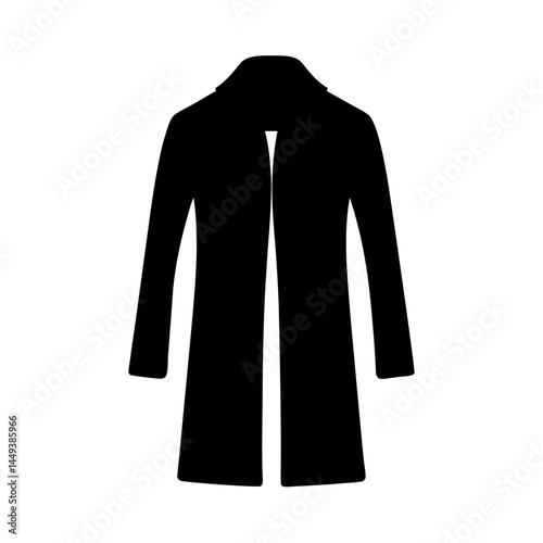 Simple vector image of a long black overcoat on a white background