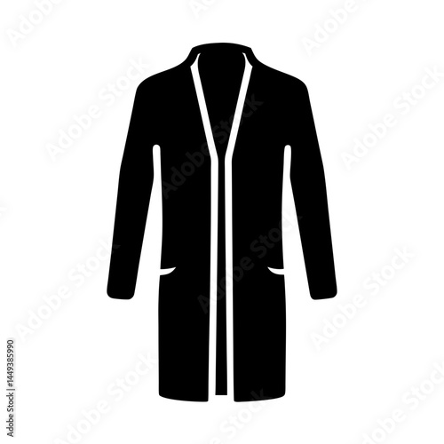Simple vector image of a long black overcoat on a white background