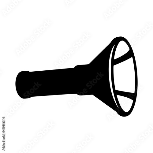 A black and white drawing of a simple megaphone silhouette illustration