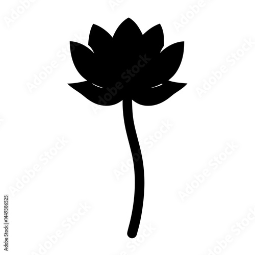 Elegant black silhouette illustration of a lotus flower with slender stem
