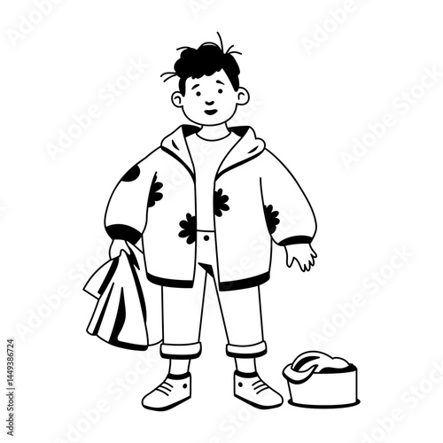 A glyph illustration of character doing street sweeping with broom
