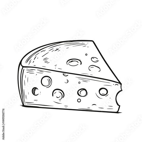 Hand-drawn cheese wedge illustration on white background  