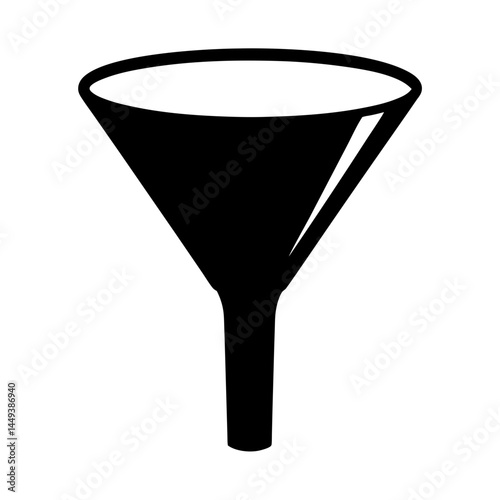 Solid black funnel illustration on a white background used for filtering