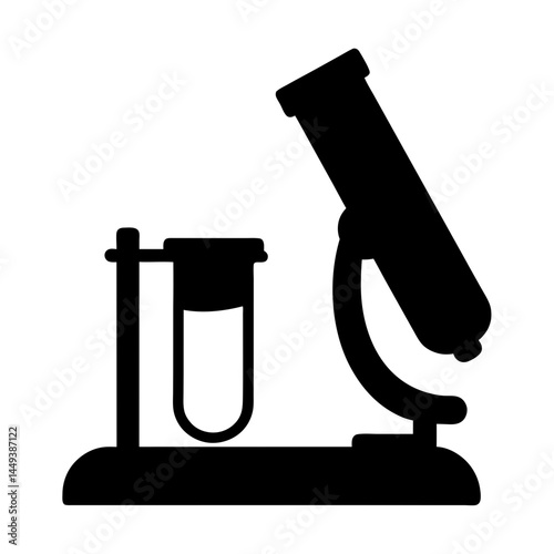 Silhouette Illustration of Test Tube Rack and Microscope for Scientific Experimentation