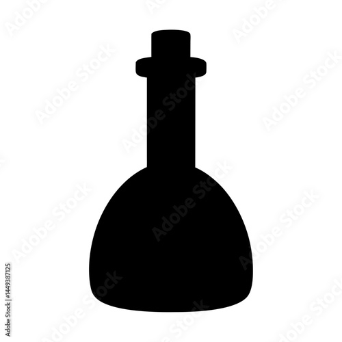Simple black silhouette of a potion bottle or apothecary jar design