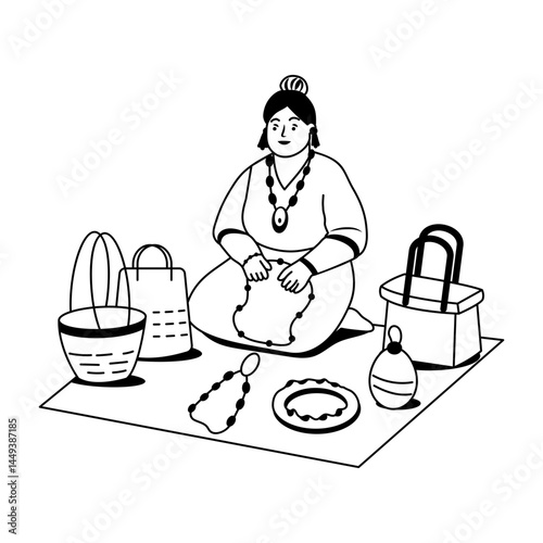 A glyph illustration of woman selling jewellery 
