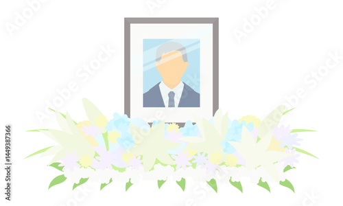 遺影とお供えの花のイラスト