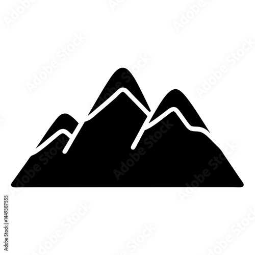 Simple Three Peak Mountain Range Black and White Silhouette Illustration
