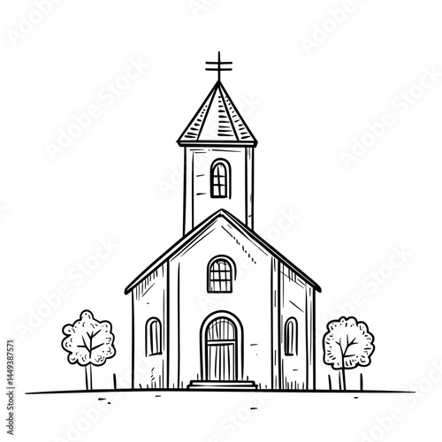 Simple Line Drawing of a Cemetery Chapel  