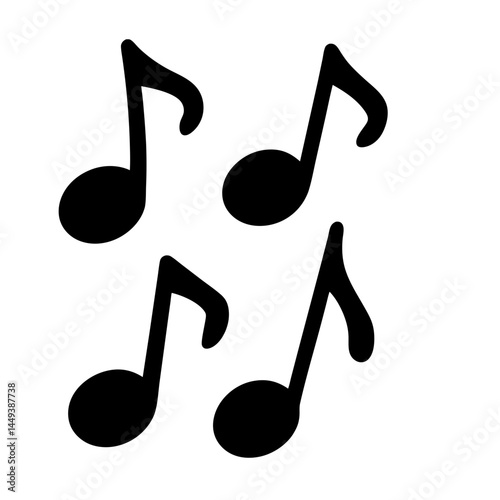 Four Black Musical Notes Dance on a White Background, Simple and Classic