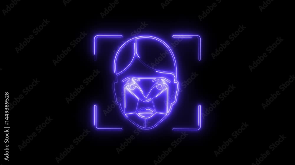 Futuristic face scan authentication system neon glow identity recognition technology biometric security human digital scan dark background Futuristic face scan authentication system neon glow identity recognition technology biometric security human digital scan dark background