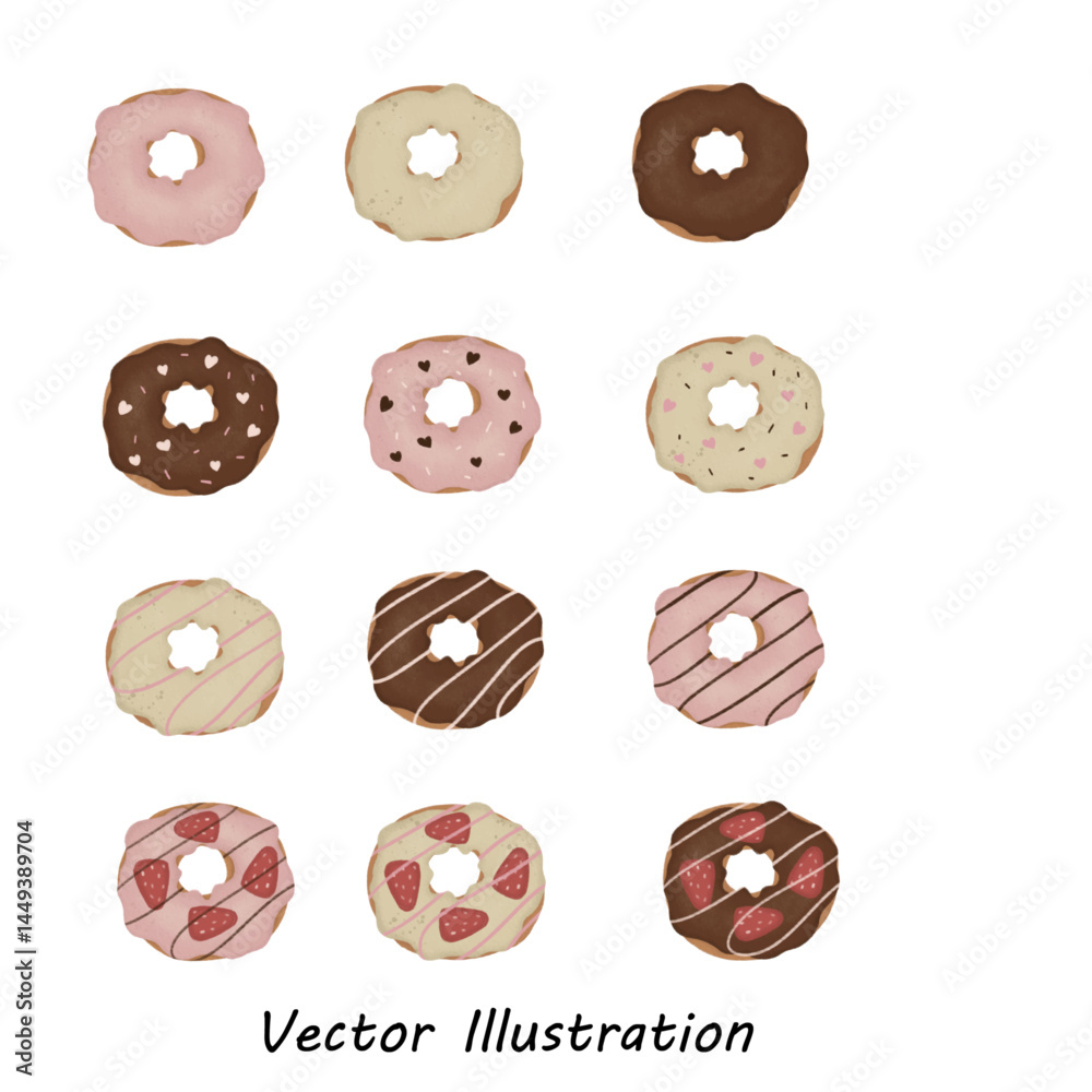 Fototapeta premium A vibrant and eye-catching vector illustration of a delicious donut with a glossy glaze, sprinkles, and a soft, fluffy texture. Perfect for designs related to desserts, bakeries, food advertising