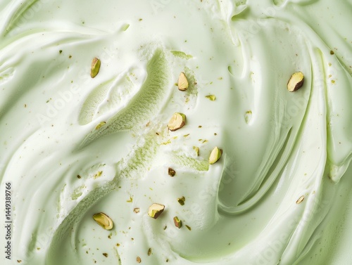 Close-up view of pistachio ice cream texture.