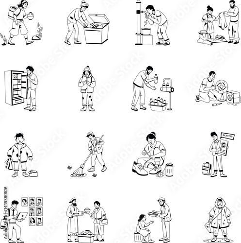 Bundle of Glyph Style Needy People Illustrations 
