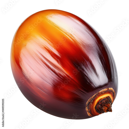 Single palm oil fruit close up rich reddish brown hues isolated transparent background high resolution image