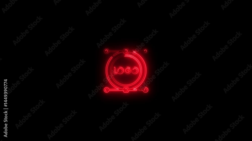 Neon red logo design illustration against a black background simple and eye catching