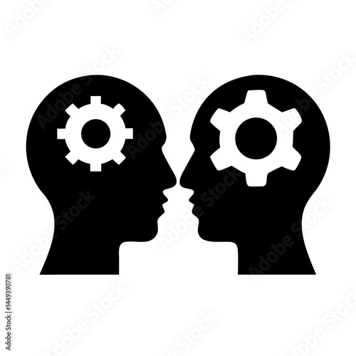 two heads with gear collaborative idea silhouette on transparent background for web and graphic design