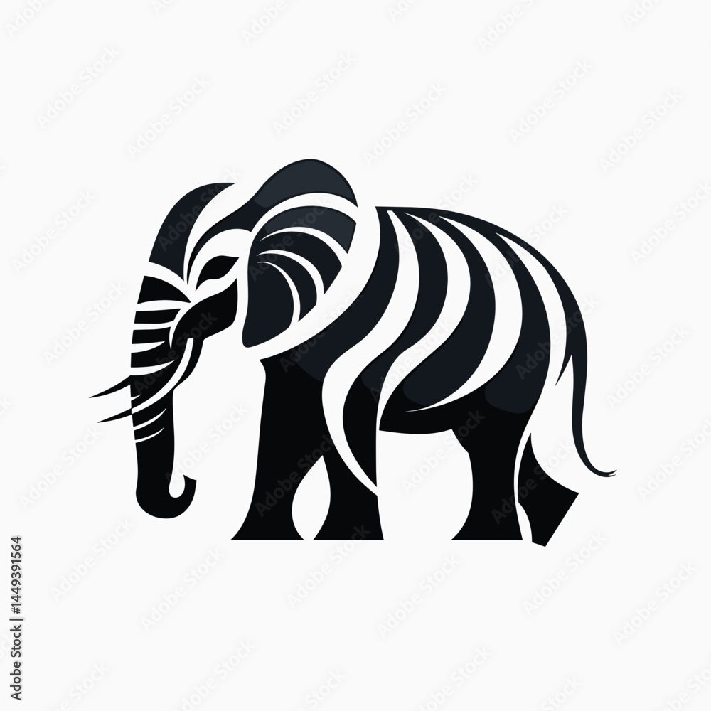 Obraz premium Black and White Silhouette of an Elephant in Abstract Style 