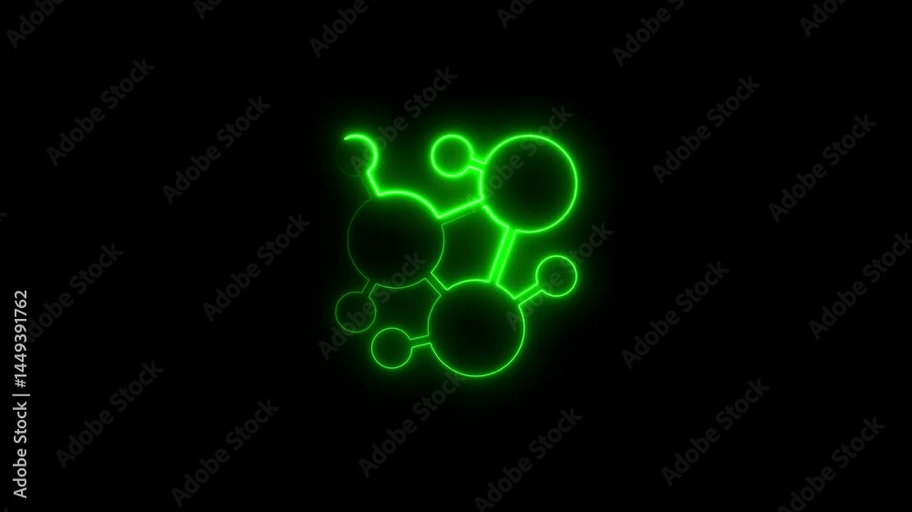 Animated green neon molecule design on black background in futuristic and modern style Animated green neon molecule design on black background in futuristic and modern style