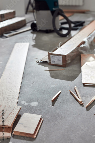 Obraz na płótnie Assembling new laminate hardwood floor. w salonie