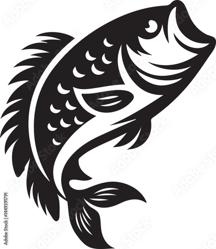 Fish silhouette vector icon. Perfect for marine life, aquatic designs, fishing, ocean, water sports, seafood, and nature-related themes.
