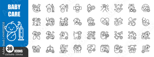 Pediatrics . Medical outline icon . Editable stroke . Vector .