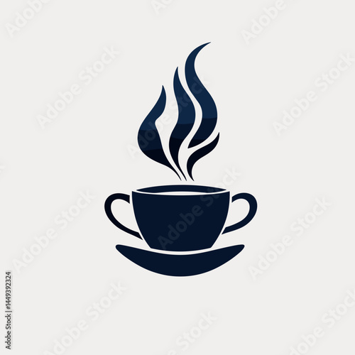 Black and White Silhouette of Coffee Cup with Steam  