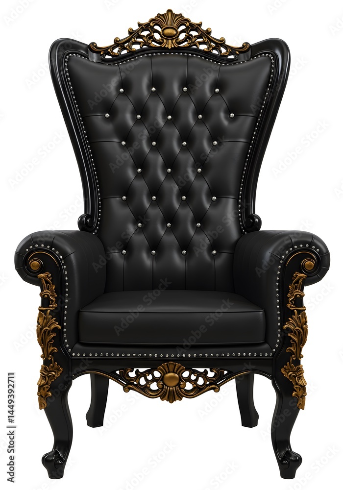 Naklejka premium Ornate black leather throne chair