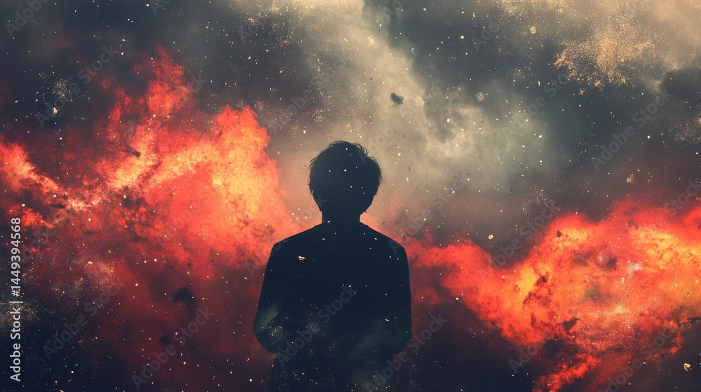 Silhouette of a person against a cosmic background with a nebula. Silhouette of a person against a cosmic background with a nebula.