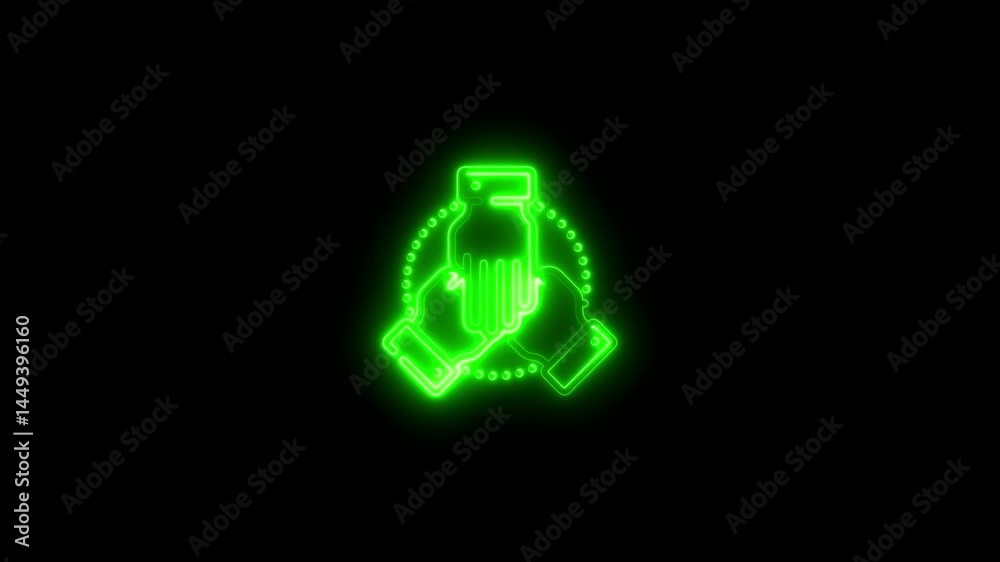 Glowing neon hands symbolizing teamwork and cooperation on black background Glowing neon hands symbolizing teamwork and cooperation on black background