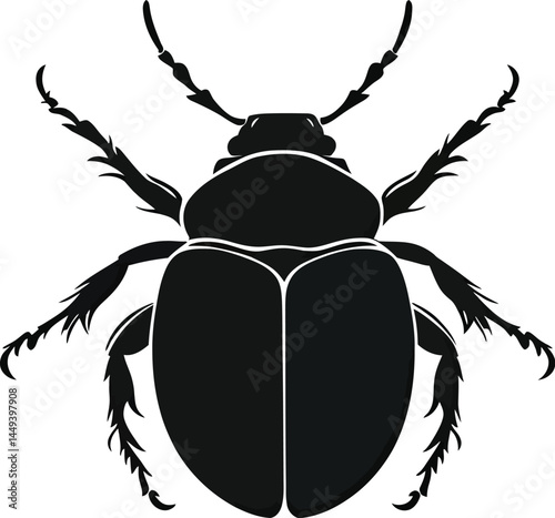 Black Beetle Silhouette Vector Insect Illustration on White Background


