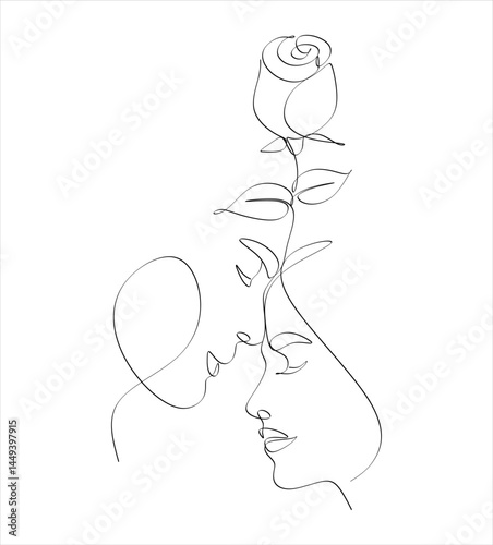 Abstract line drawing of a couple in love can be used for tattoos, logos, avatars