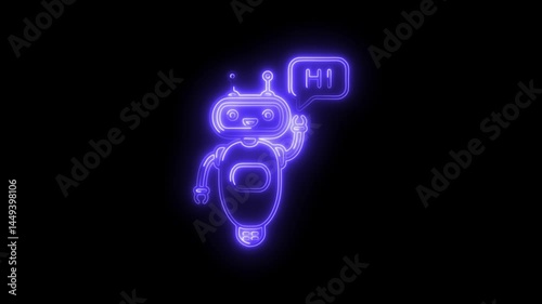 Wallpaper Mural Glowing neon robot waving and saying hi on dark background animation Torontodigital.ca