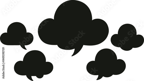  Black cloud speech bubbles vector on white background. Minimal design for communication, chat, or media use