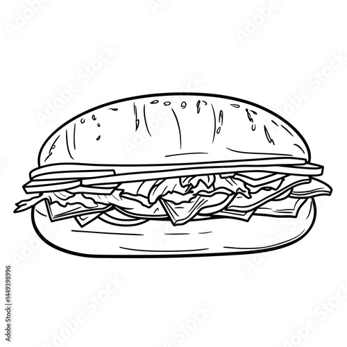 Line Drawing of a Sandwich with Lettuce and Tomato  