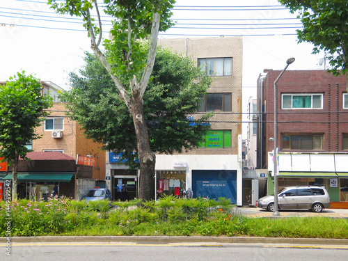 Various views of streets and buildings in a South Korean city.