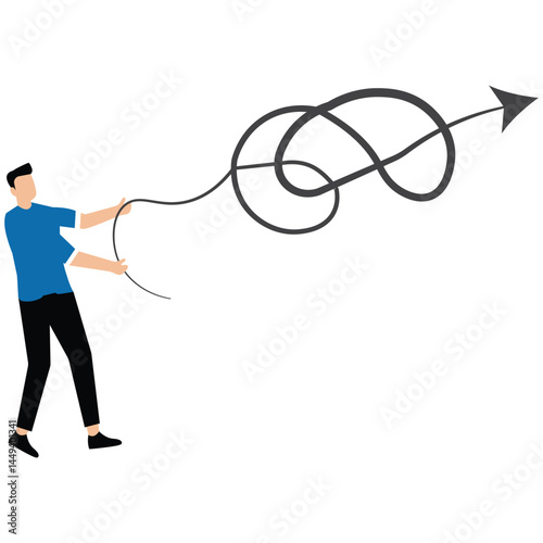 Businessman unravel tangle rope symbolizing solving complex and chaotic business problem