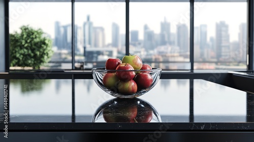 Fototapeta Naklejka Na Ścianę i Meble -  Assorted fruits in glass bowl by window