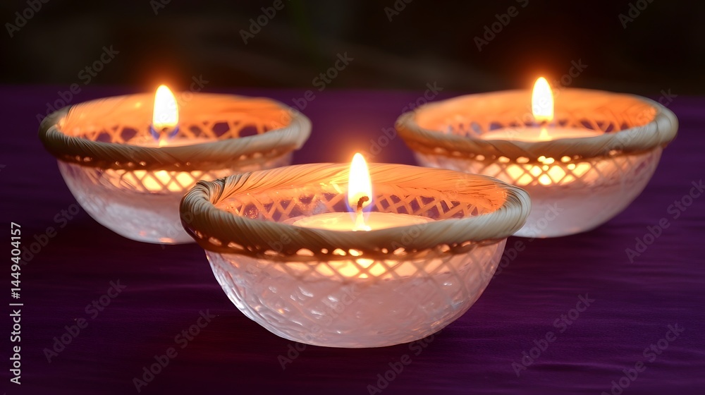 Serene Candles in Woven Baskets, Peaceful Atmosphere Serene Candles in Woven Baskets, Peaceful Atmosphere