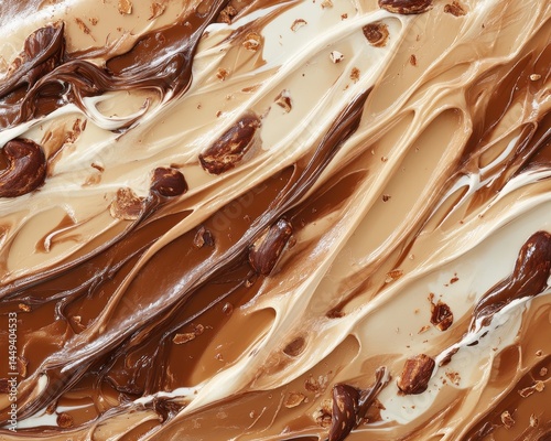 Swirling confectionery texture of brown and white cream.