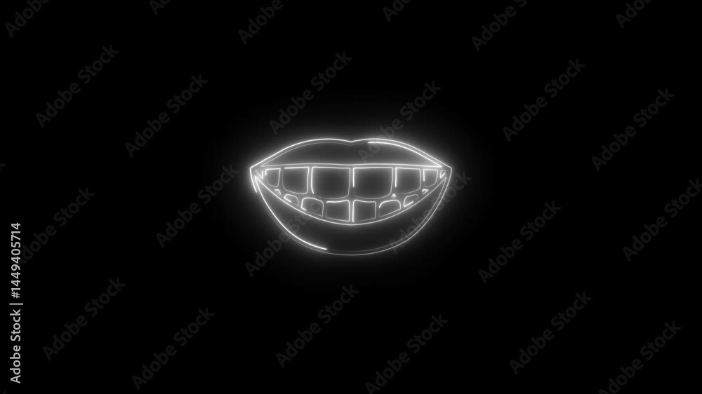 Glowing neon mouth and teeth animation on black background dental health visual design element Glowing neon mouth and teeth animation on black background dental health visual design element