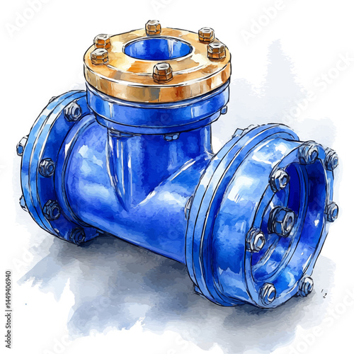 watercolor of Pneumatic Valve With Controls, vector, isolated on a white background.