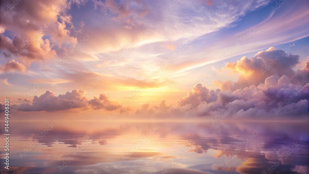 Fototapeta premium Cloudy Horizon with Soft Lavender Peach Tones, ethereal, peach tones, ethereal