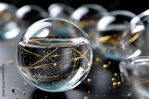 These alluring spheres contain delicate golden patterns that twist within, reflecting light beautifully while evoking feelings of wonder and artistic curiosity in viewers.