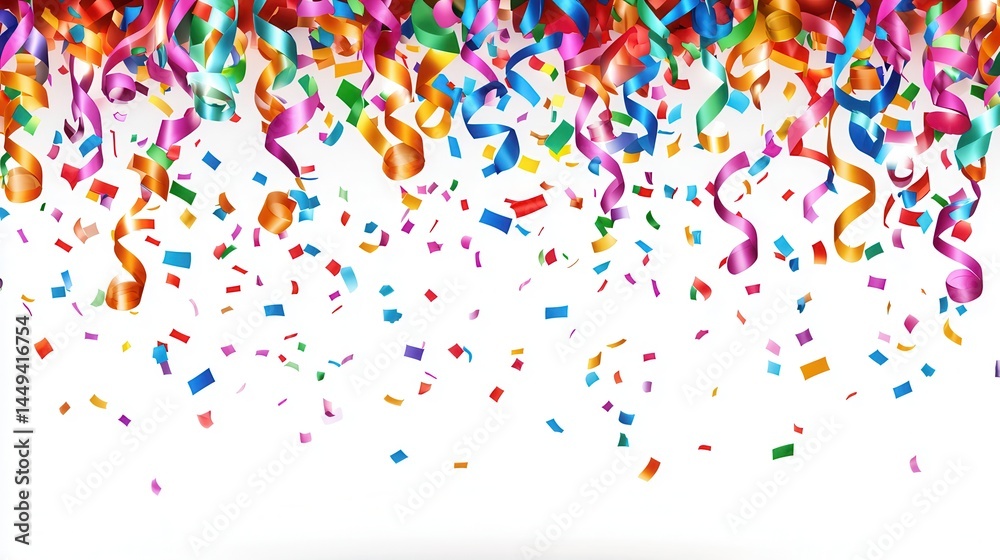 Fototapeta premium Colorful confetti and streamers falling