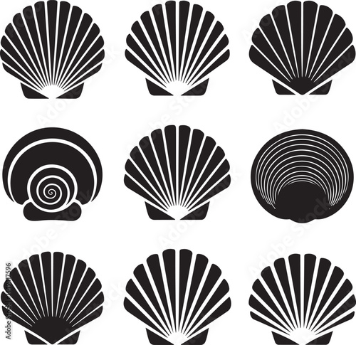 Sea Shell Silhouettes Clipart Conch Scallop Spiral Clam
