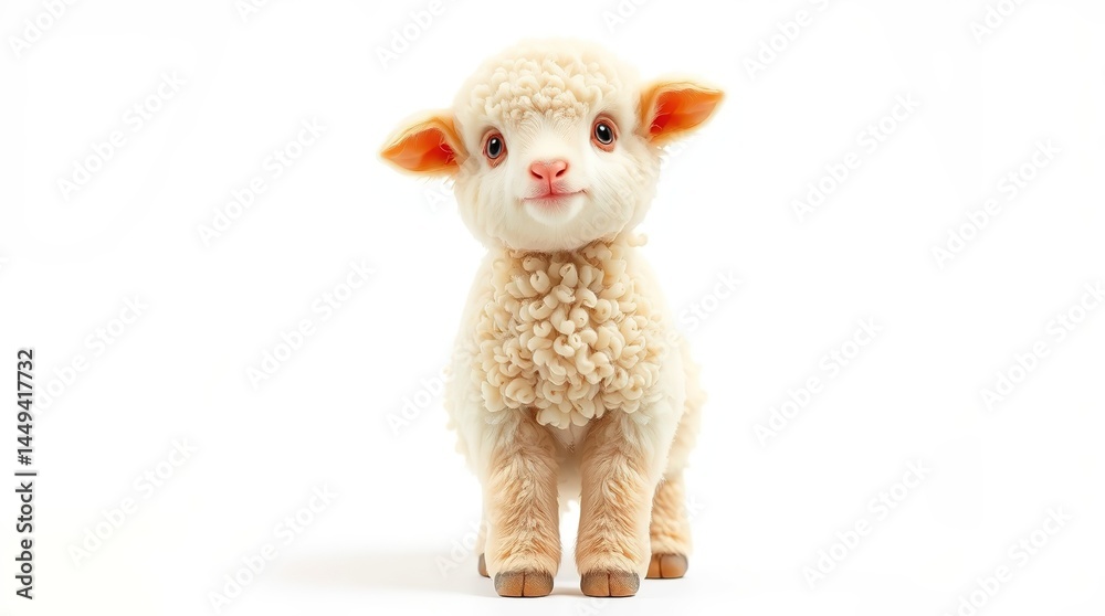 Adorable Baby Lamb with Fluffy Wool and Cute Expression in High Detail Photo realistic 4K Studio Shot Featuring Soft Texture, Pink Nose, Big Ears, and White Background Adorable Baby Lamb with Fluffy Wool and Cute Expression in High Detail Photo realistic 4K Studio Shot Featuring Soft Texture, Pink Nose, Big Ears, and White Background