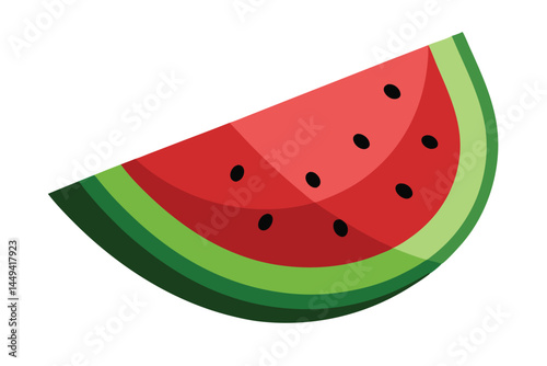 A vibrant watermelon slice displays its sweet, juicy red fruit and black seeds distinctly