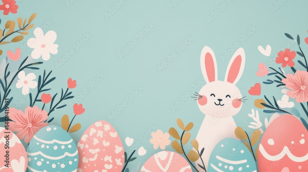 Glowing Pastel Easter Bunny and Eggs Digital Print Design Glowing Pastel Easter Bunny and Eggs Digital Print Design